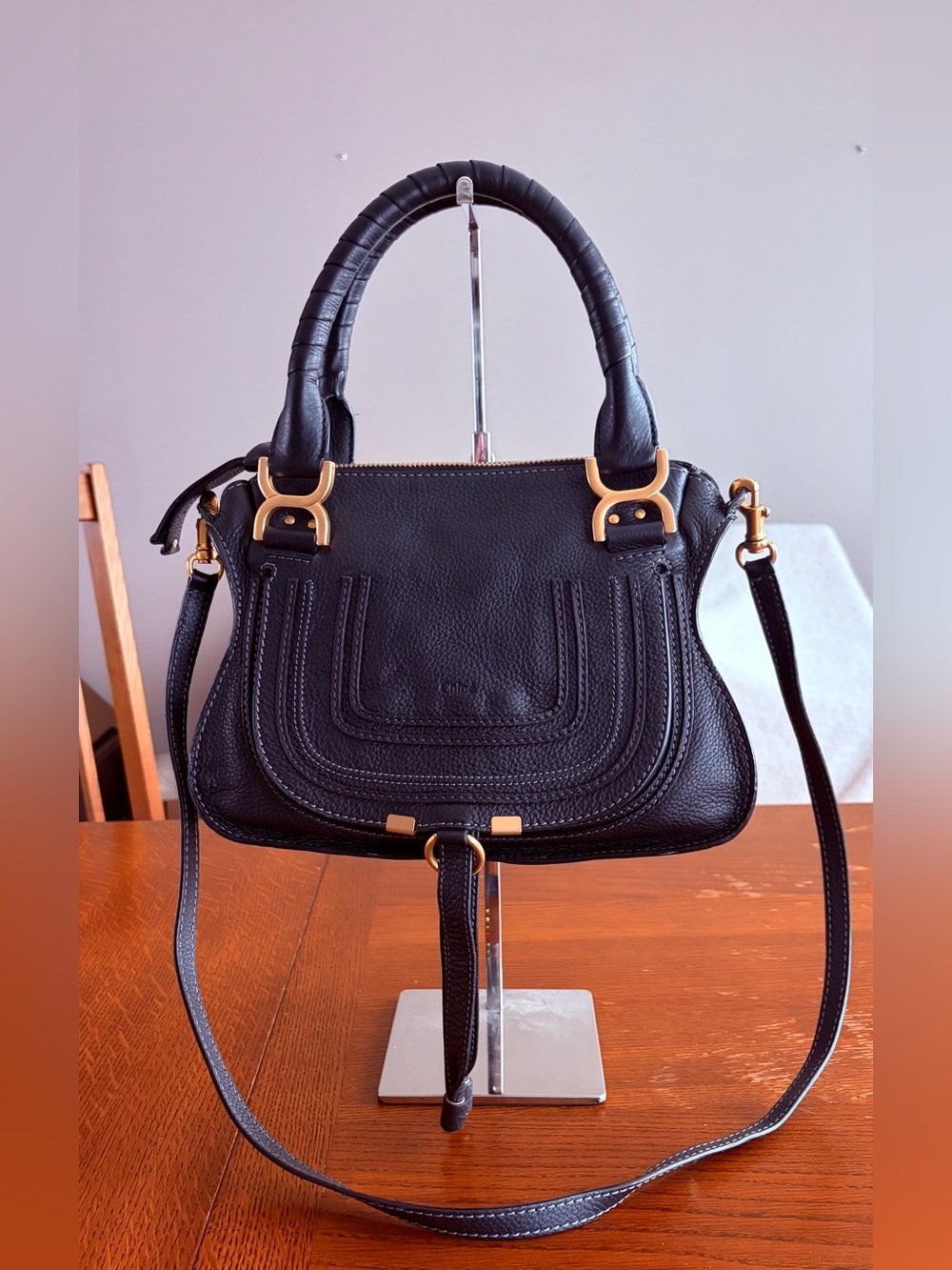 Chloé Marcie Small Black Leather Top-Handle Shoulder/Crossbody Bag